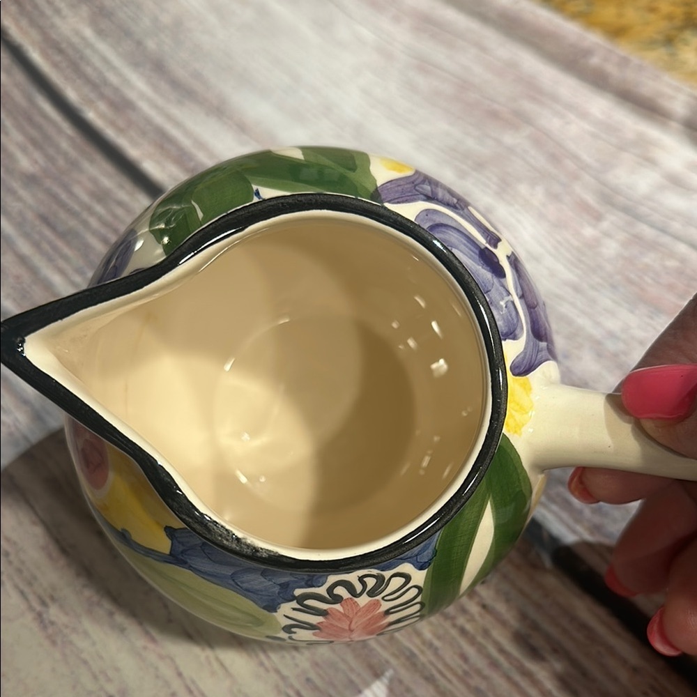 FAVANOL Hand Painted in Portugal Floral Ceramic Serving Bowl & Cream & Sugar Set - Picture 4 of 17